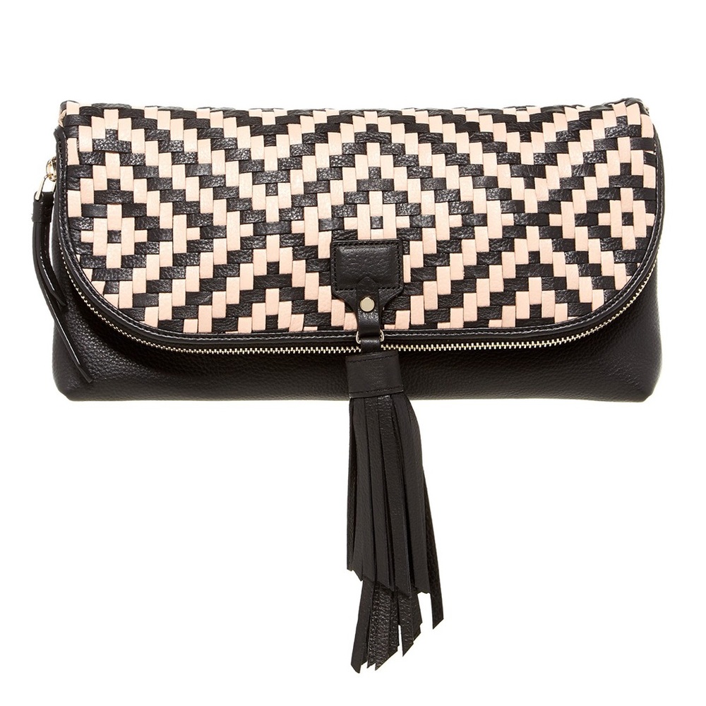 Cole Haan Skylar Leather Woven Tassel Clutch